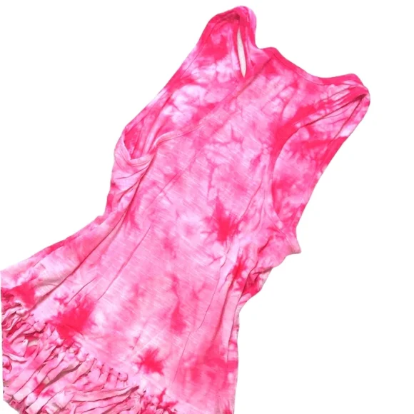 YF&B Pink Tie Dye Fringe Racerback Girls Tank Top - Picture 2 of 5